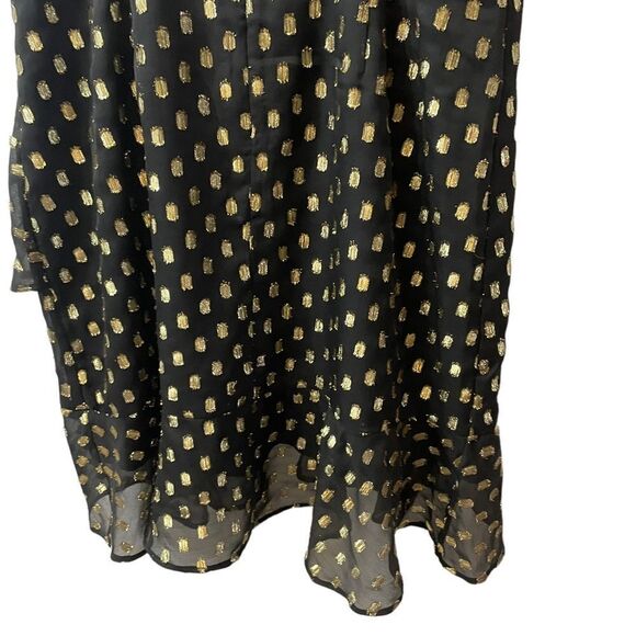 Banana Republic Strappy Ruffle Metallic Dot Mini Dress in Black & Gold Size 6 - Picture 9 of 11